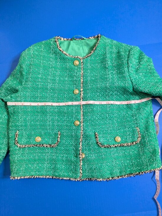 H&M Green Tweed Jacket Gold Buttons Size M - Picture 5 of 10